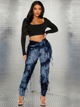 SXY Tie Dye Fringe Trim Leggings